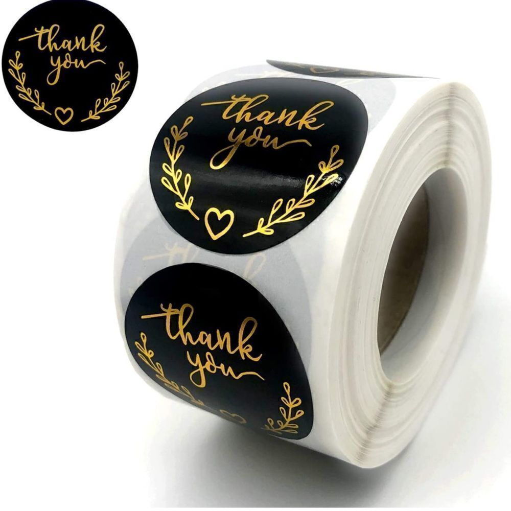 Thank You stickers Black and Gold - 1.5” roll of 500 NWT
